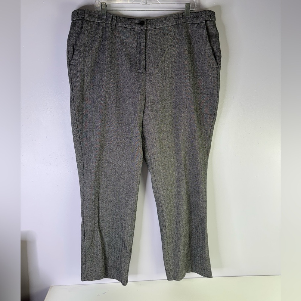 LL Bean Classic Fit Straight Herringbone Cotton Pants women 20W  black white